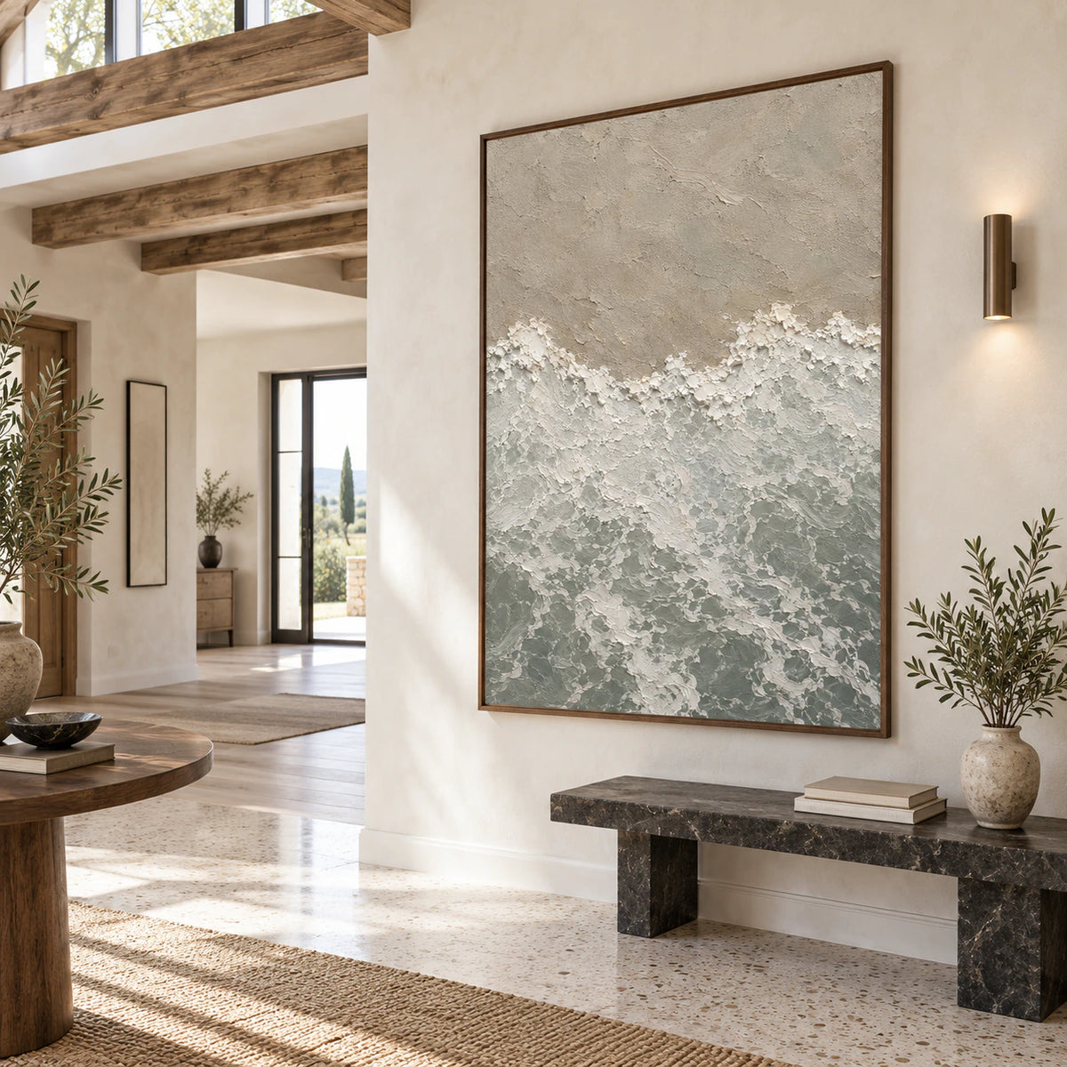Tide-Remnant at gallery scale in a bright architectural foyer.