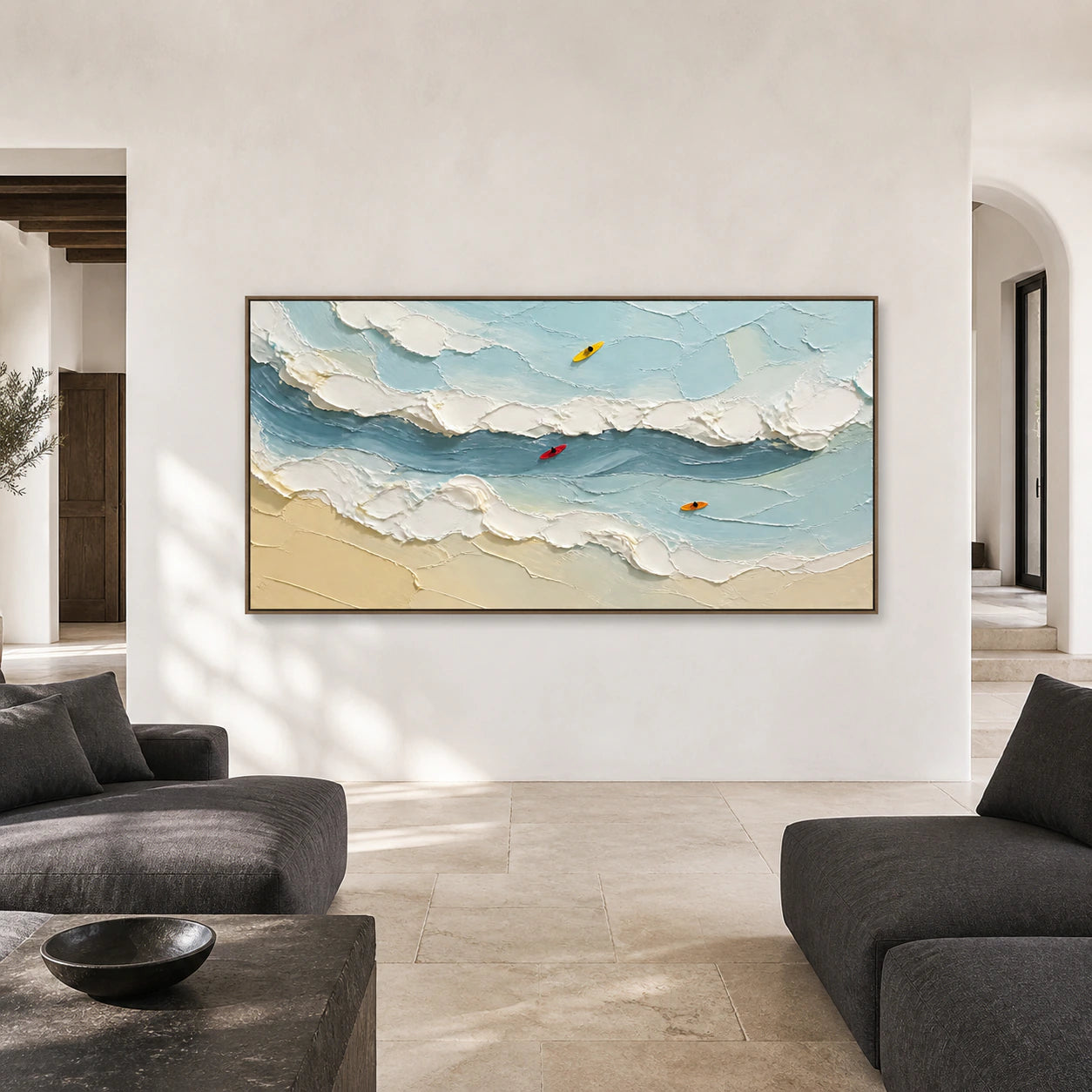 Tide-Trace displayed at large scale in a spacious straight-on contemporary interior.