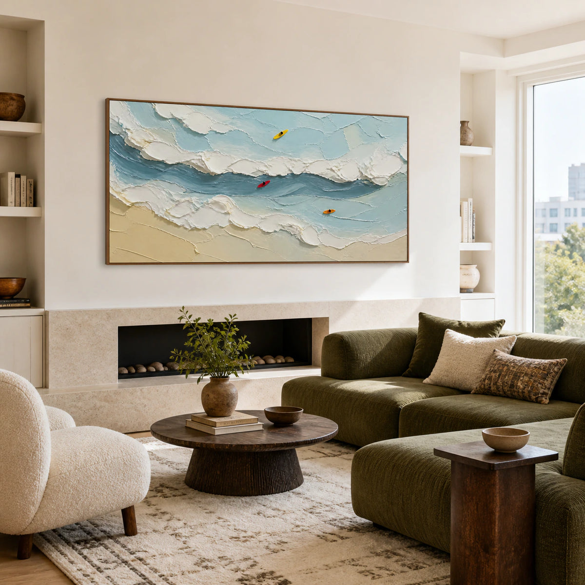 Tide-Trace above a bright living room sofa in natural daylight.