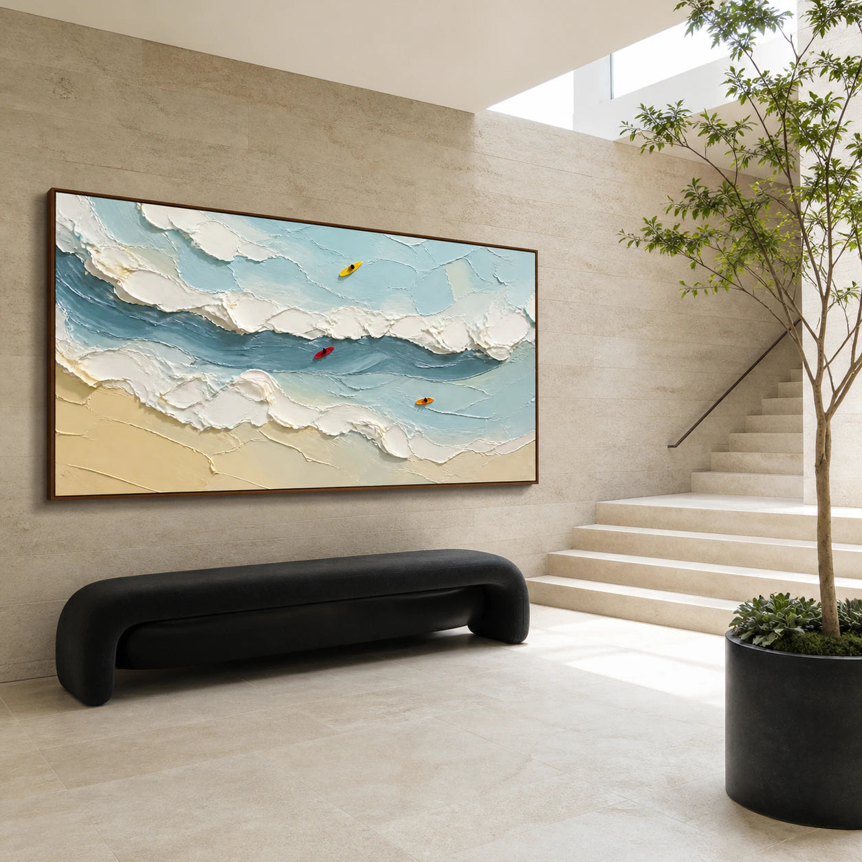 Tide-Trace at gallery scale in a bright architectural foyer.