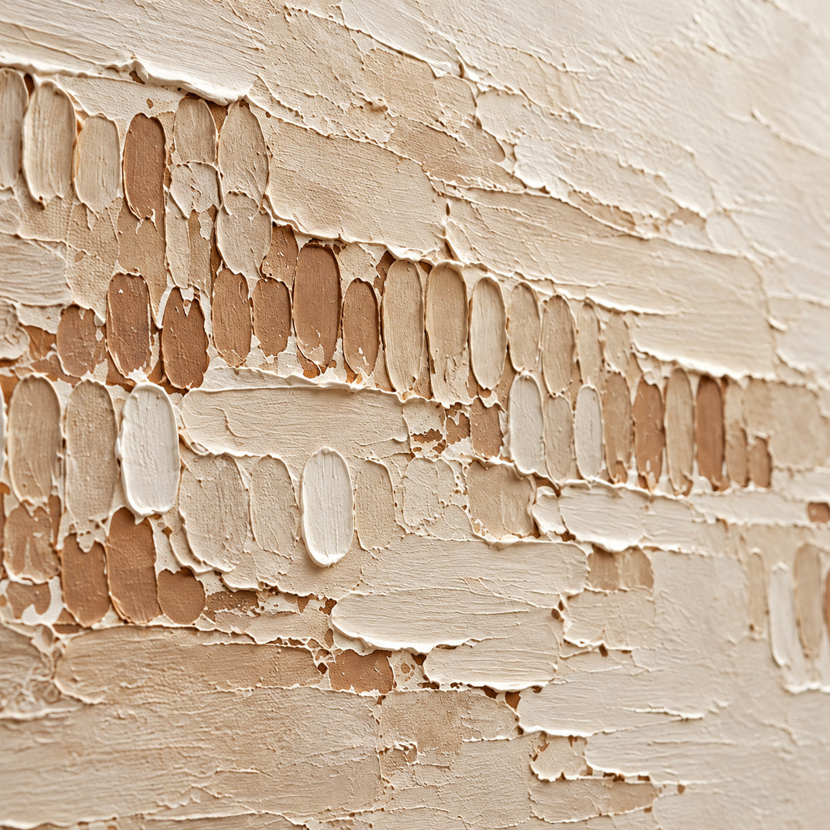 Tonal-Stitch oil painting brushwork and impasto detail photographed from an oblique side angle