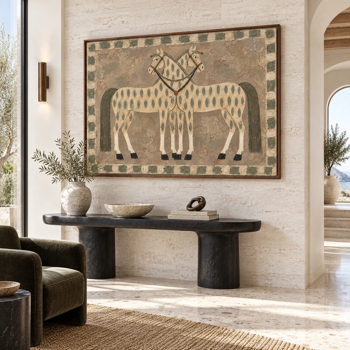 Twin-Canter at gallery scale in a bright, architectural foyer.