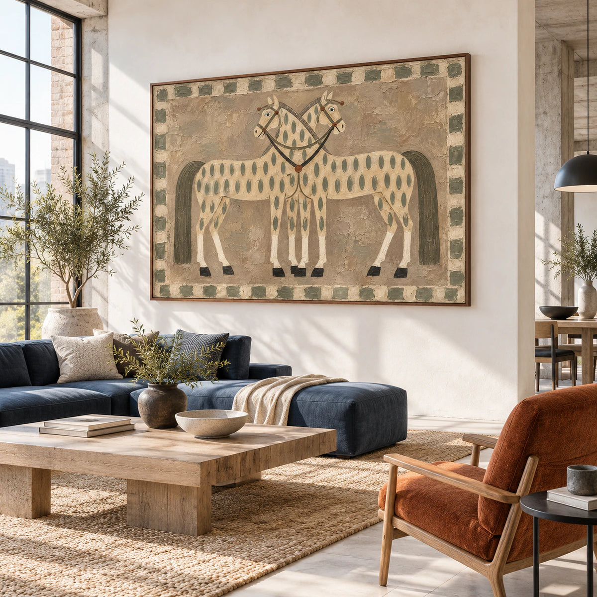 Twin-Canter as a large focal artwork in an open hospitality loft interior.