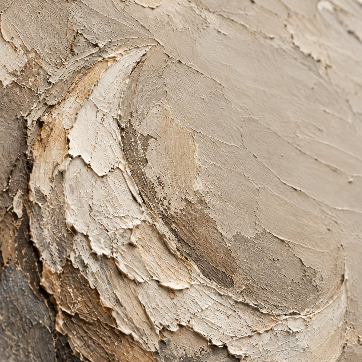 Umber-Arc oil painting brushwork and impasto detail photographed from an oblique side angle
