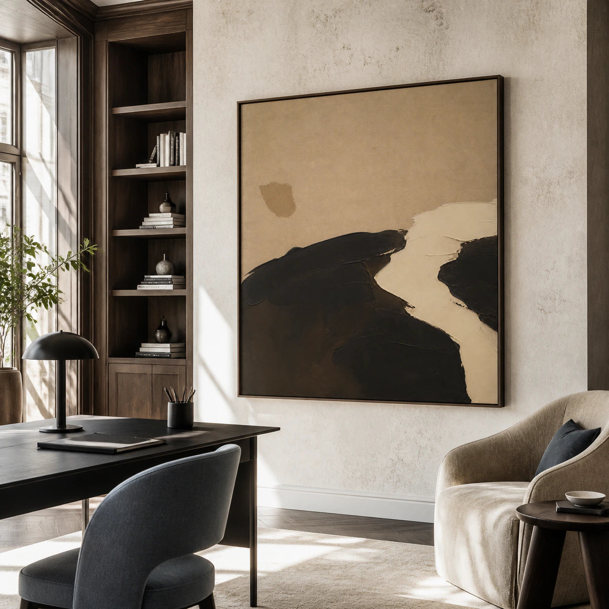 Umber-Drift featured in an airy home office reading space.