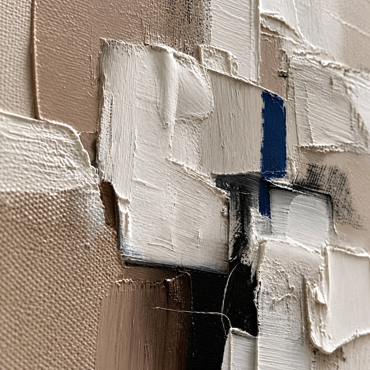 Umber-Interval oil painting brushwork and impasto detail photographed from an oblique side angle