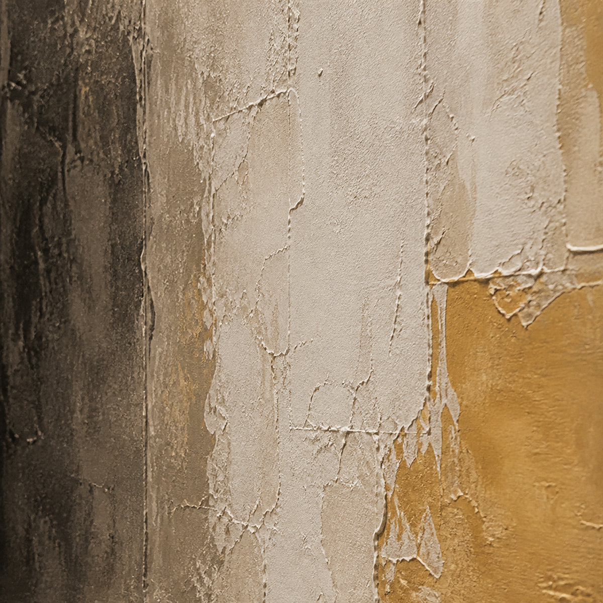 Umber-Threshold oil painting brushwork and impasto detail photographed from an oblique side angle