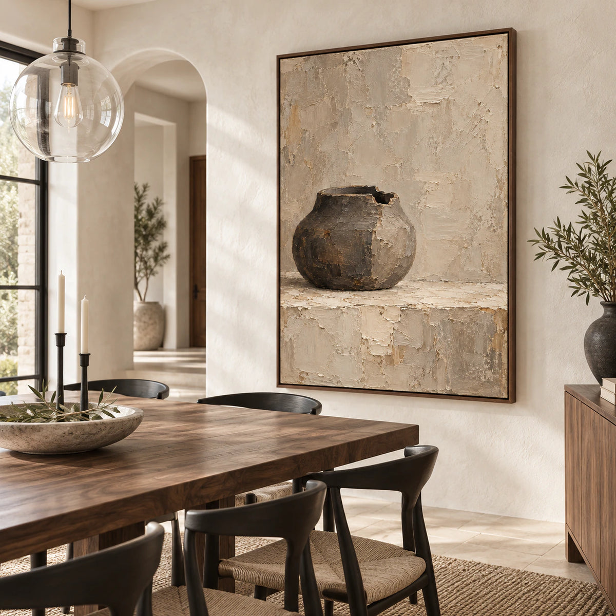 Umber-Vessel at large scale in a refined daylight dining room.