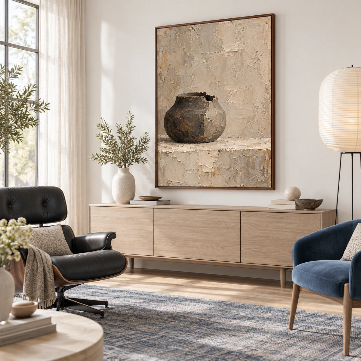 Umber-Vessel in an airy home office with a reading chair and natural daylight.