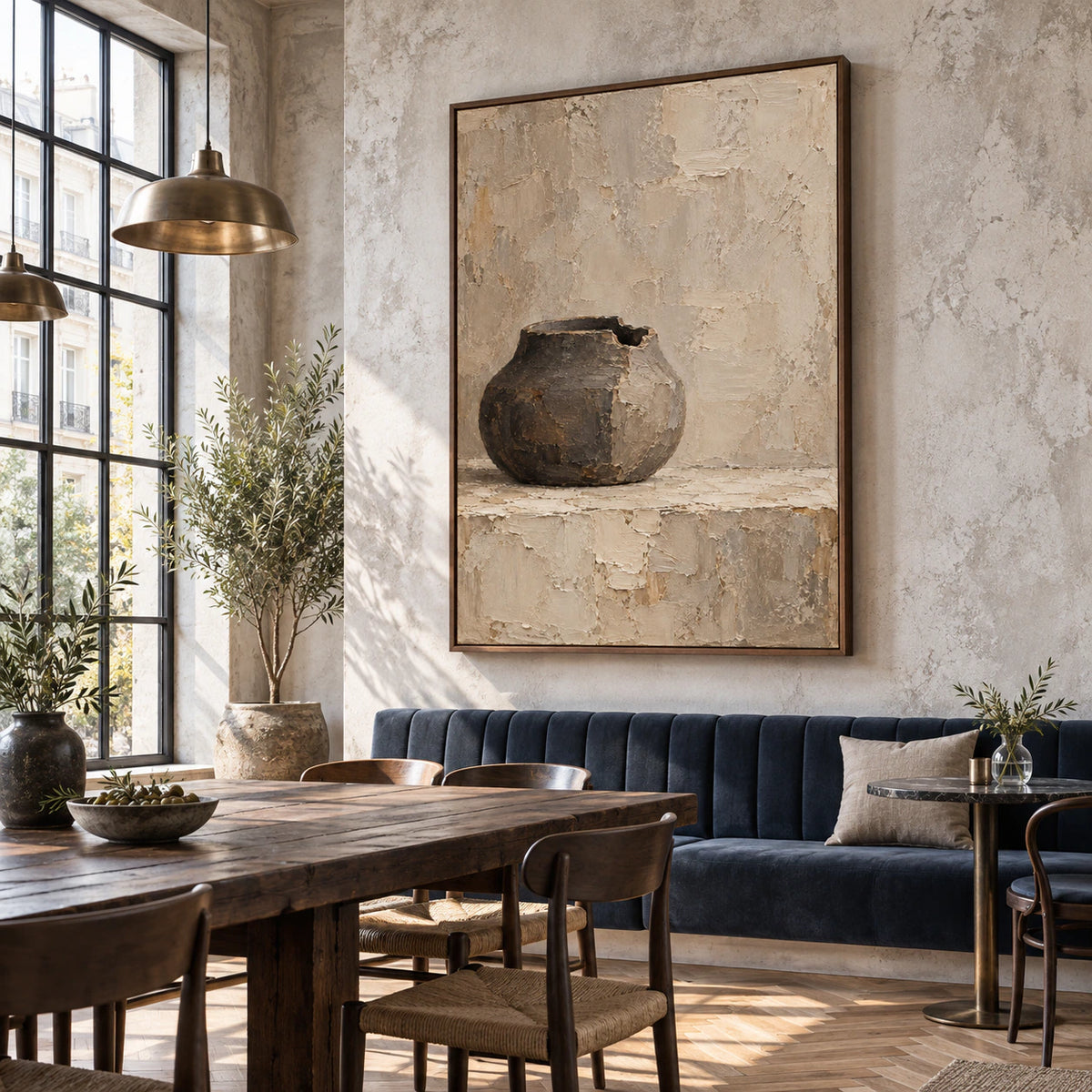 Umber-Vessel featured prominently in an expansive daylight loft hospitality interior.