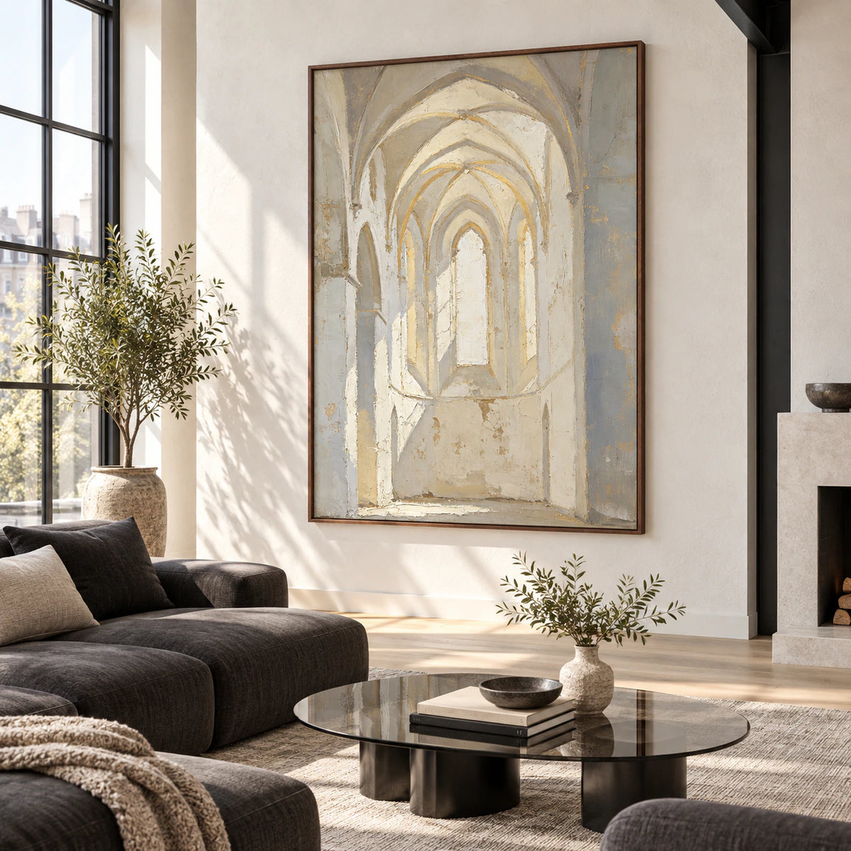 Vaulted-Quiet as a large focal point in a bright contemporary living room.