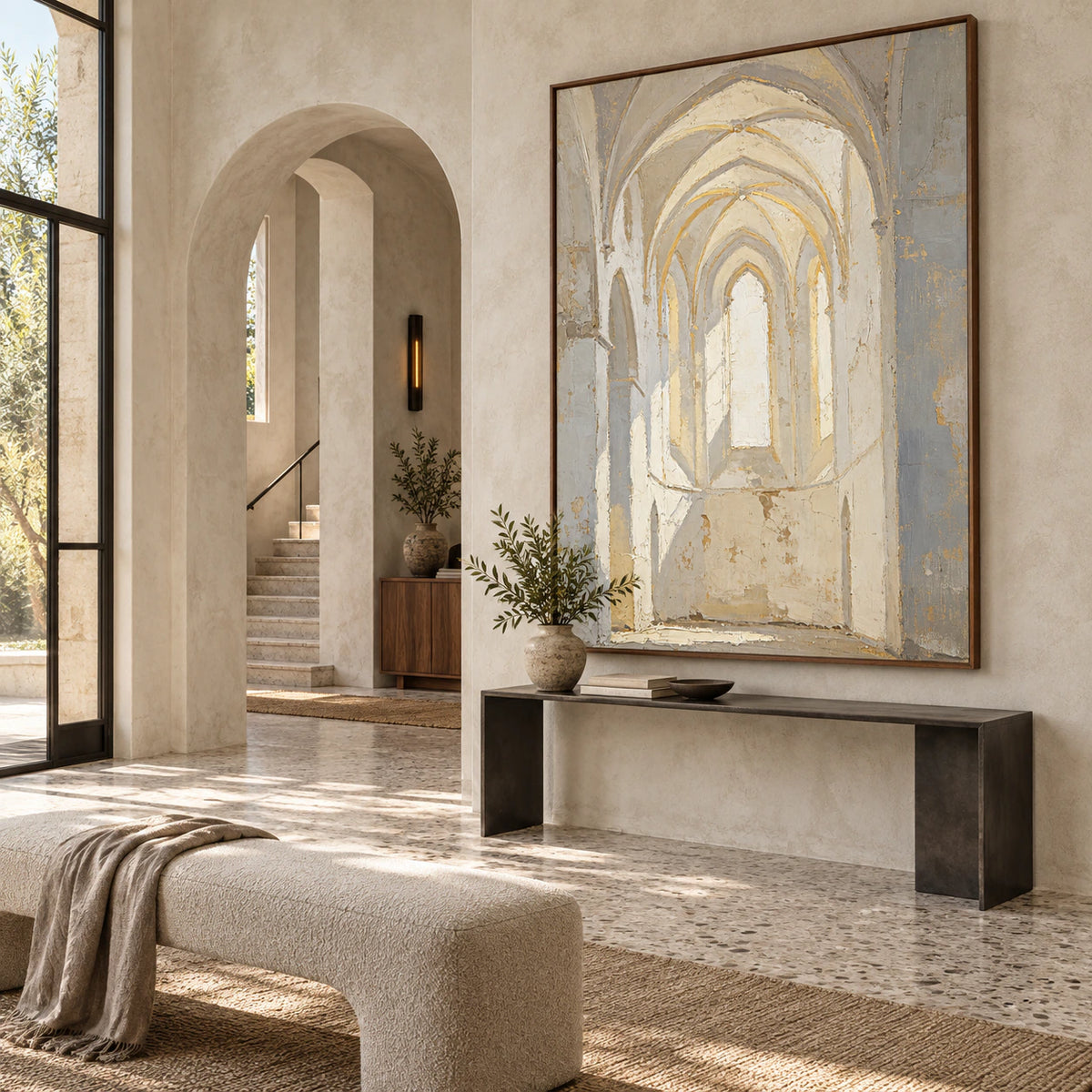 Vaulted-Quiet at gallery scale in a bright, spacious foyer.