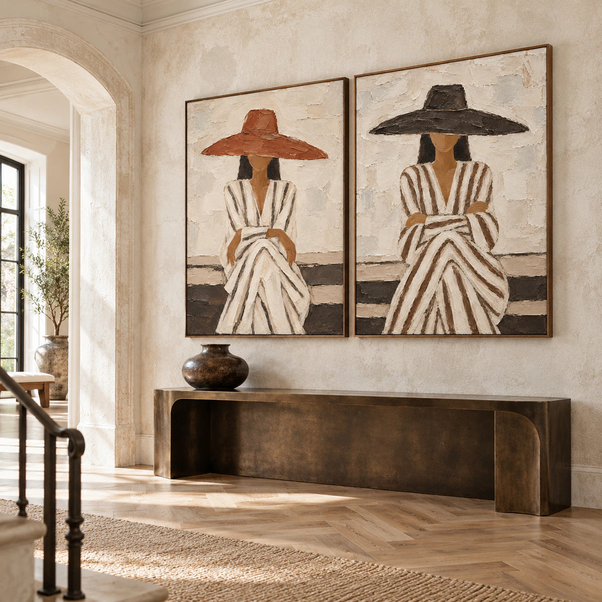 Veiled-Accord diptych as the focal point of a gallery-scale foyer.