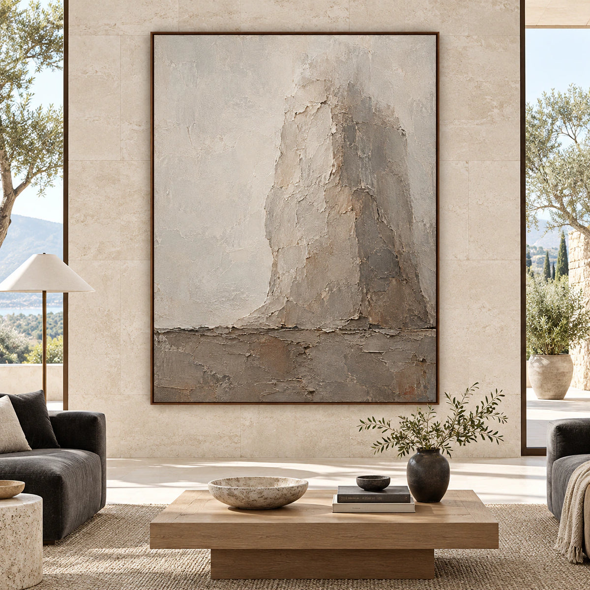 Veiled-Buttress displayed at large scale straight-on in a bright, spacious architectural living room.