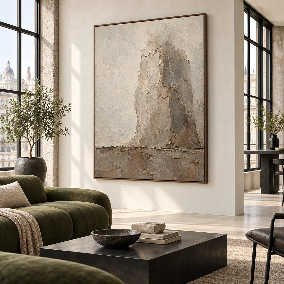 Veiled-Buttress as the focal artwork in a bright, open contemporary living room.
