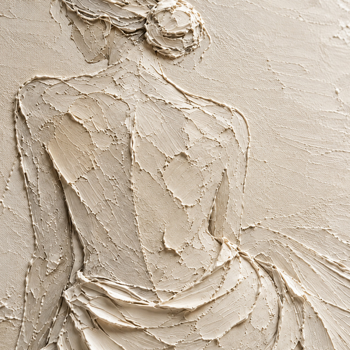 Veiled-Gesture oil painting brushwork and impasto detail photographed from an oblique side angle