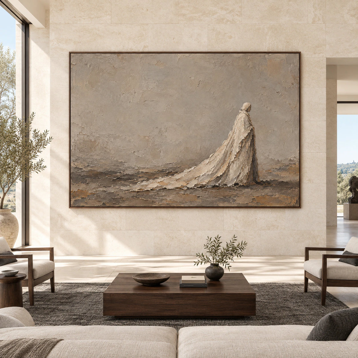 Veiled-Horizon displayed at large scale, straight-on, in a bright expansive architectural living space.