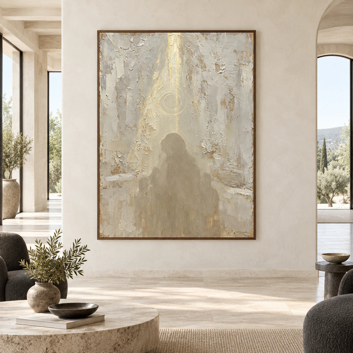 Veiled-Icon displayed at large scale, straight-on in a spacious daylight-filled architectural interior.
