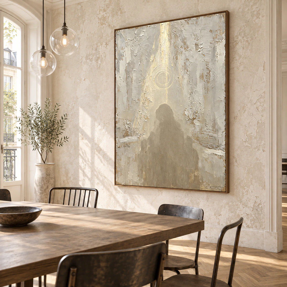 Veiled-Icon displayed prominently in a refined, naturally lit dining room.