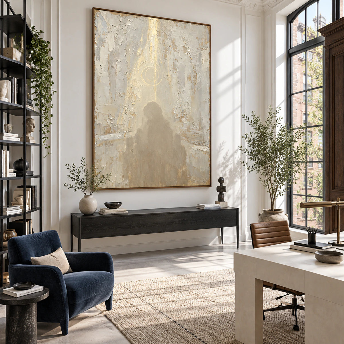 Veiled-Icon featured at large scale in an airy home office reading space.