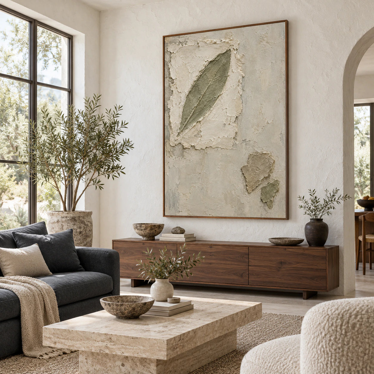 Veiled-Leaf displayed at large scale in a bright contemporary living room.
