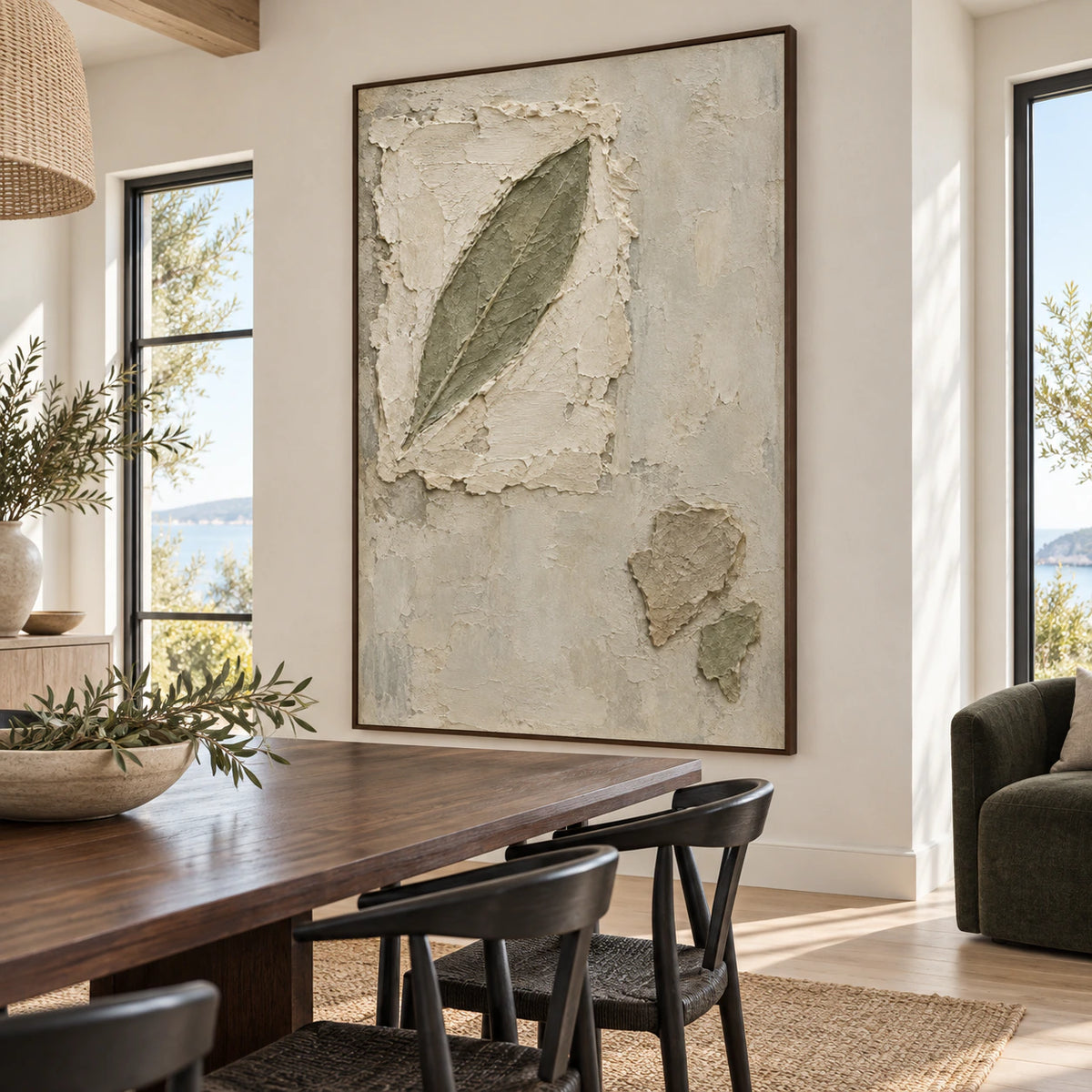 Veiled-Leaf displayed above a refined dining setting in natural daylight.
