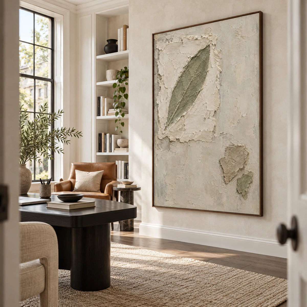Veiled-Leaf displayed in an airy reading and home office space.