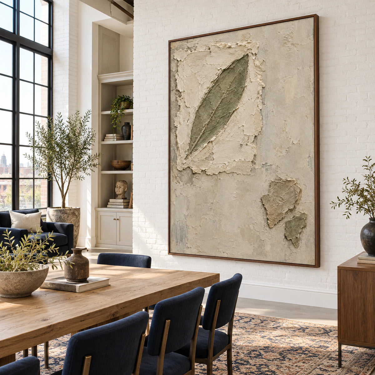 Veiled-Leaf displayed at large scale in an expansive loft hospitality interior.