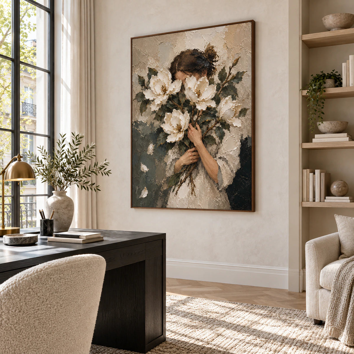 Veiled-Magnolia in a light-filled home office reading space.