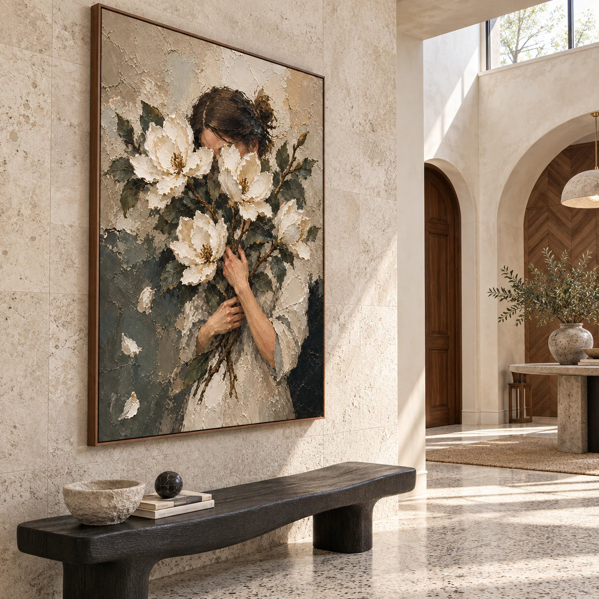 Veiled-Magnolia presented at gallery scale in an open foyer.