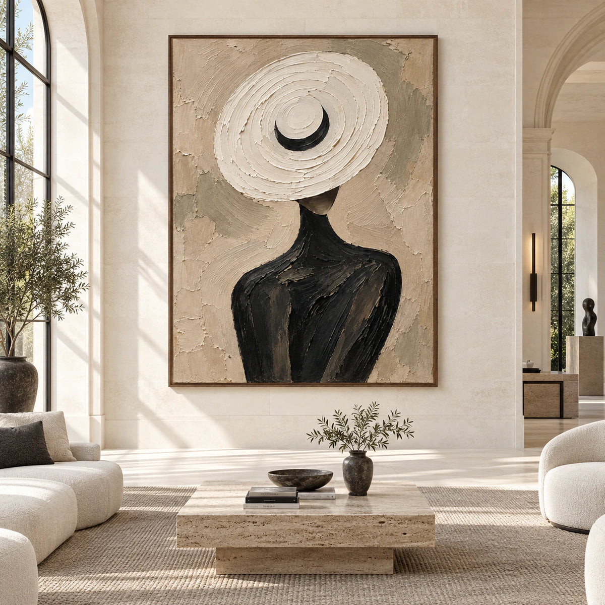 Veiled-Oracle displayed at large scale straight-on in a bright architectural living space.