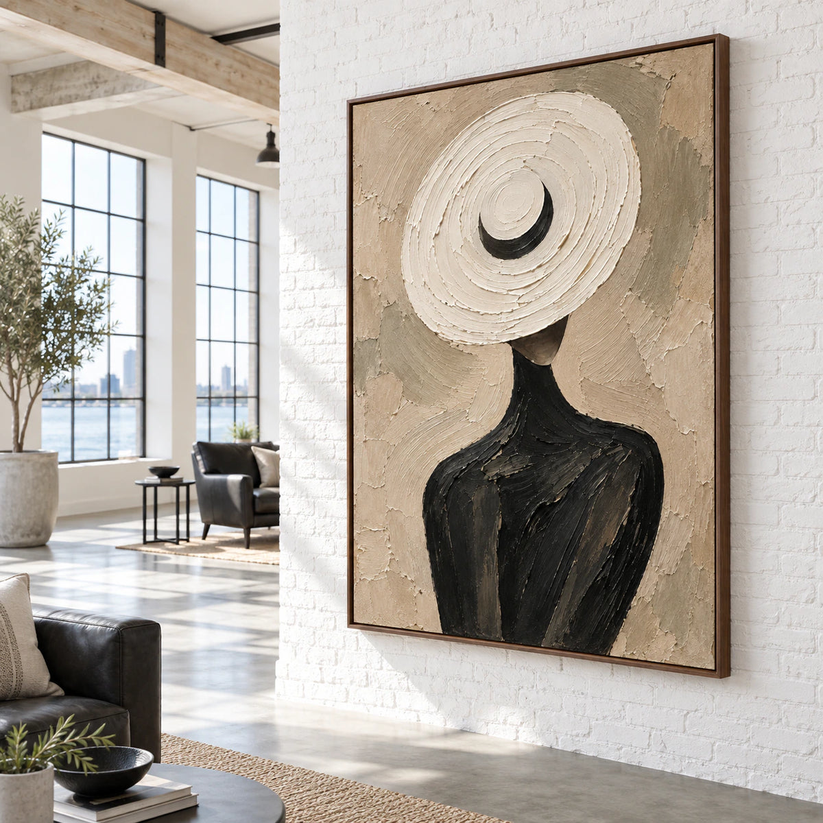 Veiled-Oracle as a large focal point in an expansive daylight-filled loft interior.