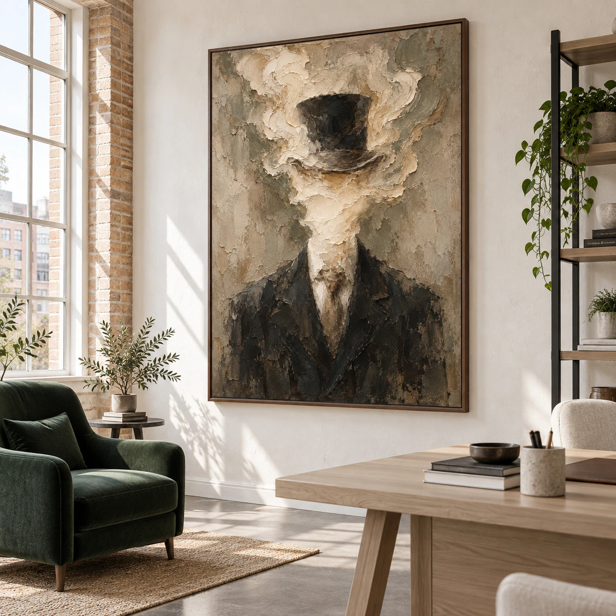Veiled-Patina in an airy home office reading space.