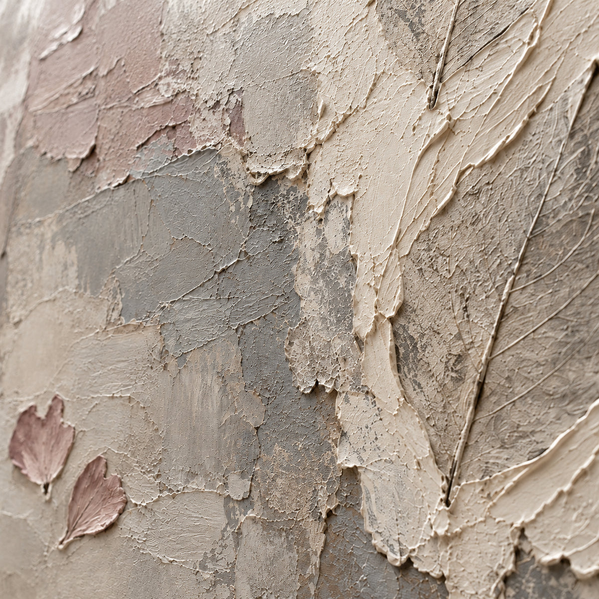 Veiled-Relief oil painting brushwork and impasto detail photographed from an oblique side angle