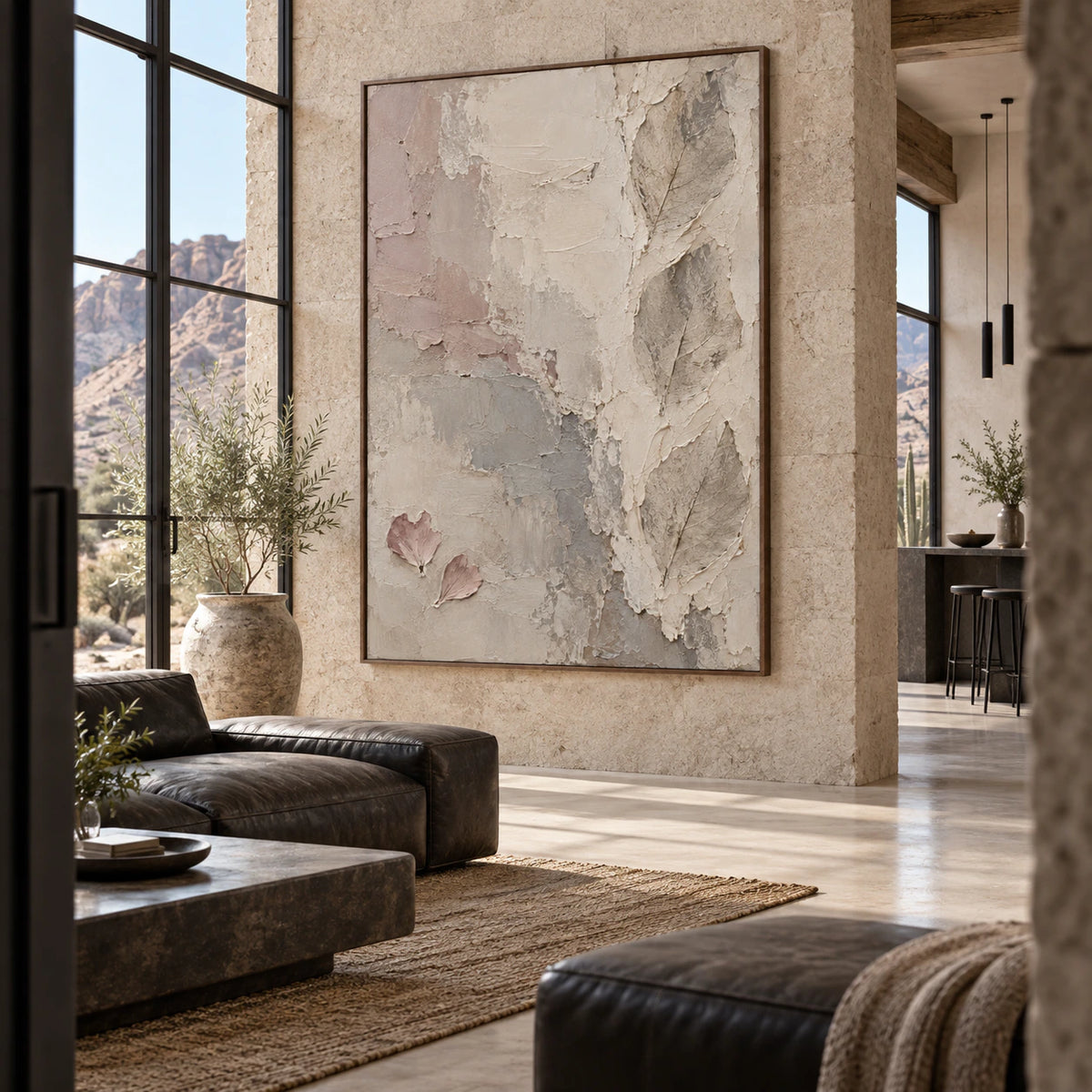 Veiled-Relief as a focal piece in an expansive loft hospitality interior.