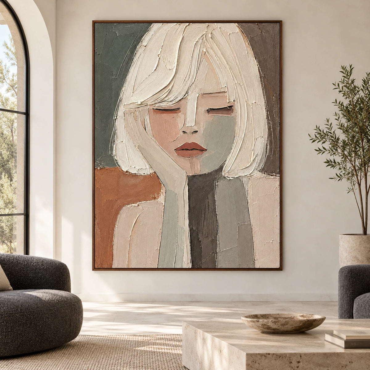 Veiled-Reverie displayed at large scale in a bright, spacious architectural living room.