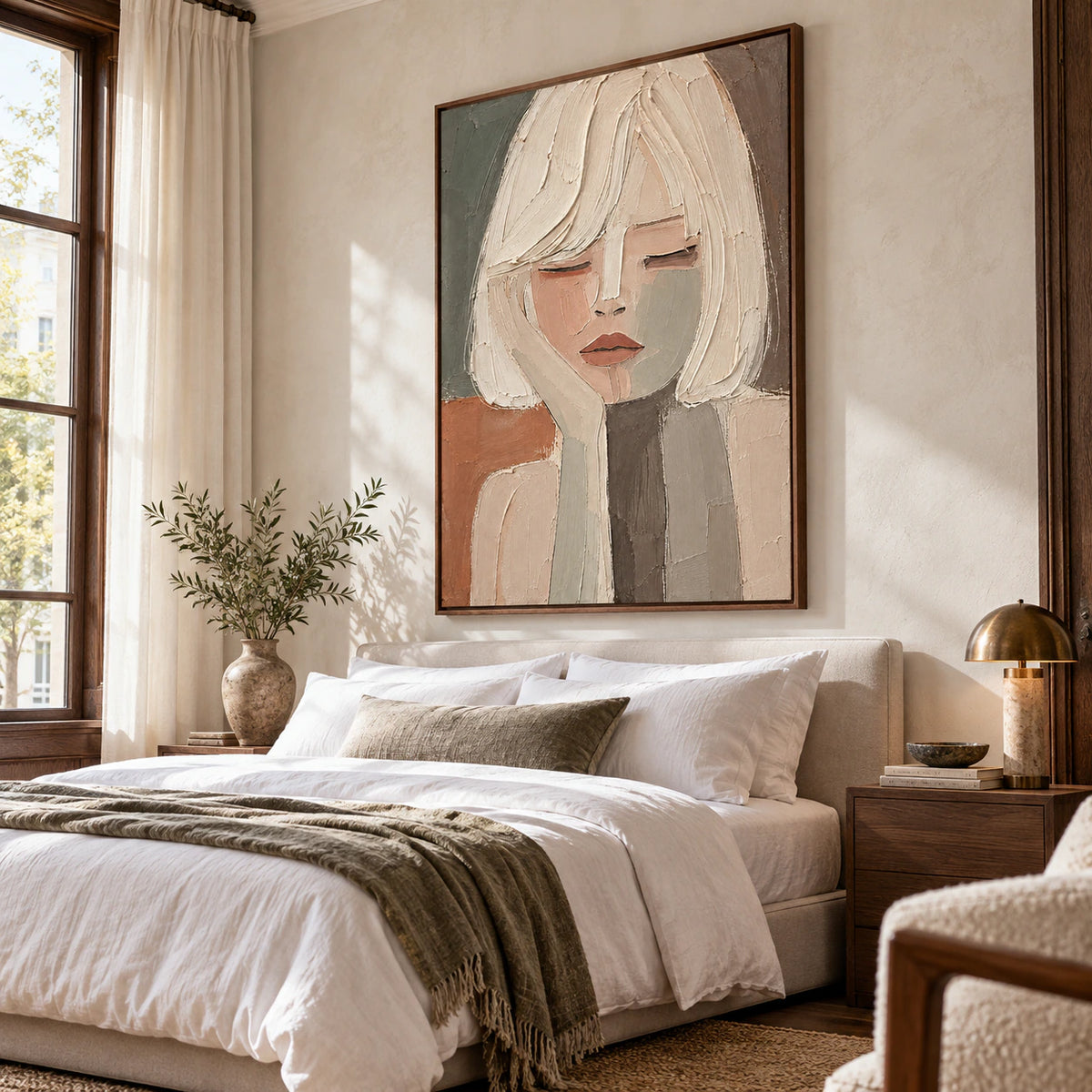 Veiled-Reverie creating a quiet focal point in an airy bedroom.