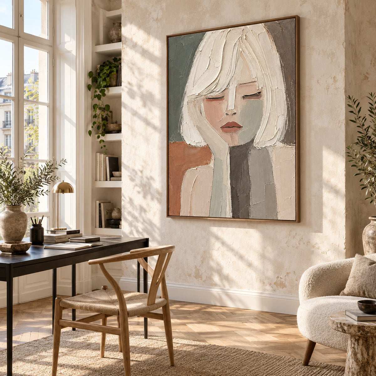 Veiled-Reverie displayed prominently in a light-filled home office reading space.