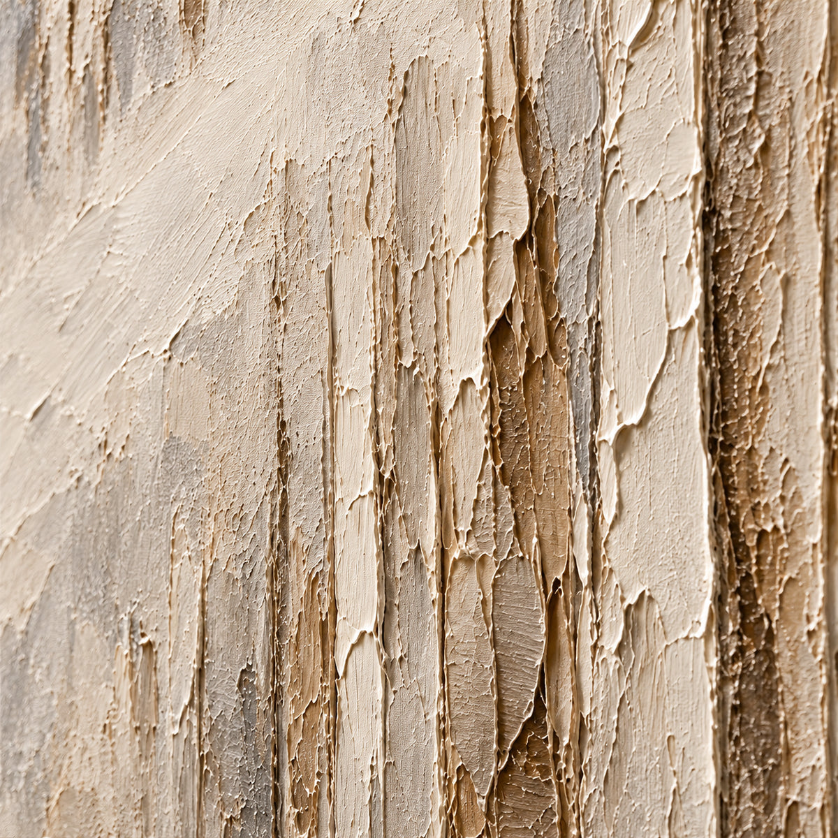 Veiled-Strata oil painting brushwork and impasto detail photographed from an oblique side angle