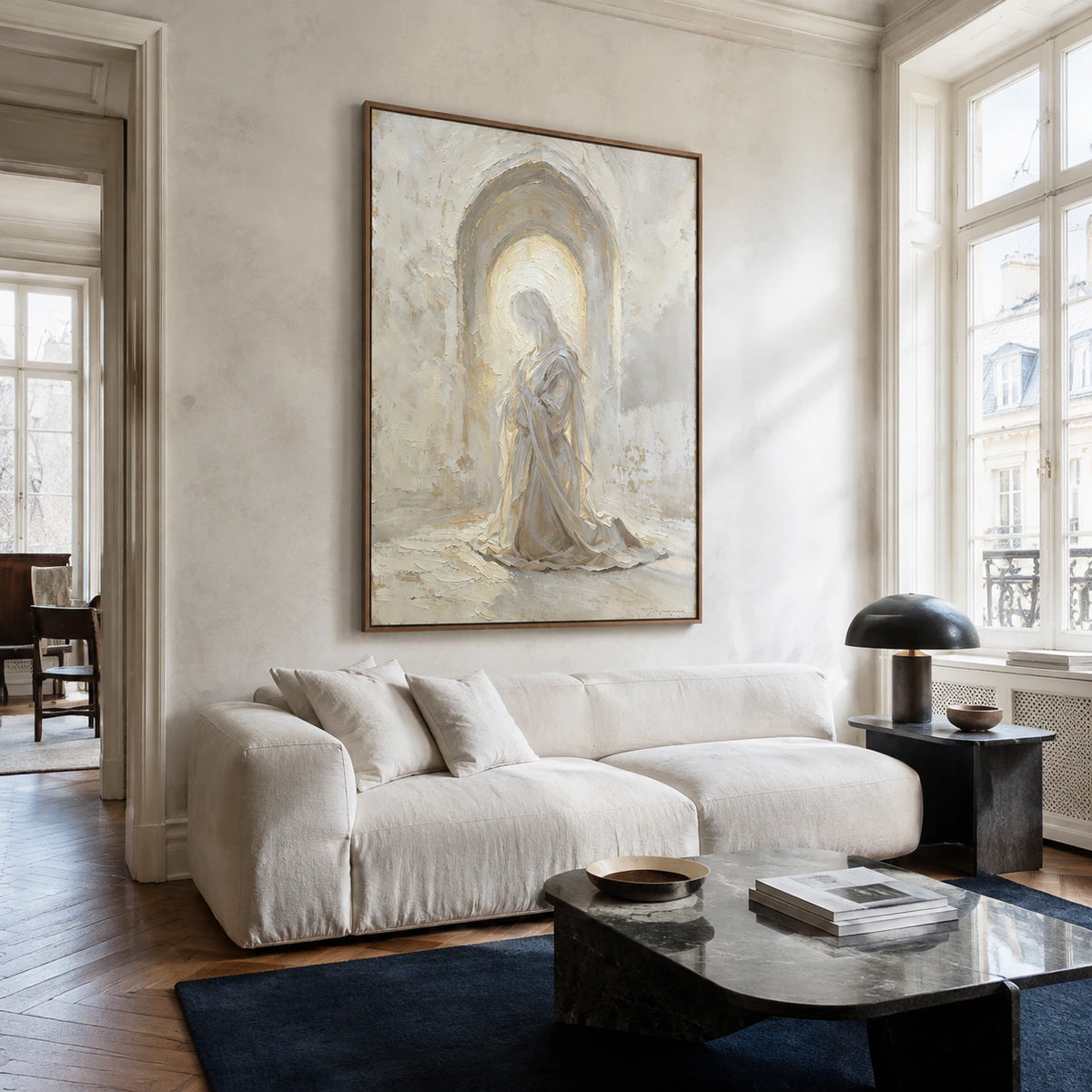 Veiled-Threshold displayed prominently in a bright contemporary living room.