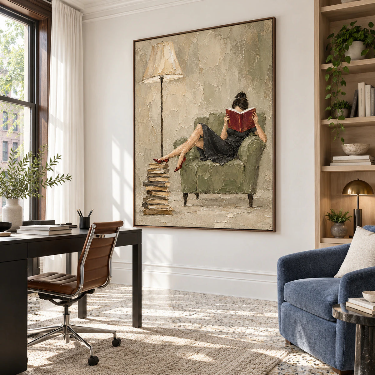 Velvet-Interval featured in an airy home office reading space.