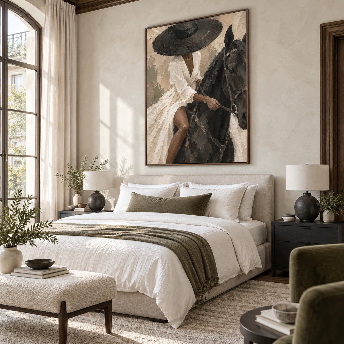Velvet-Rein as the focal artwork in a quiet bedroom.