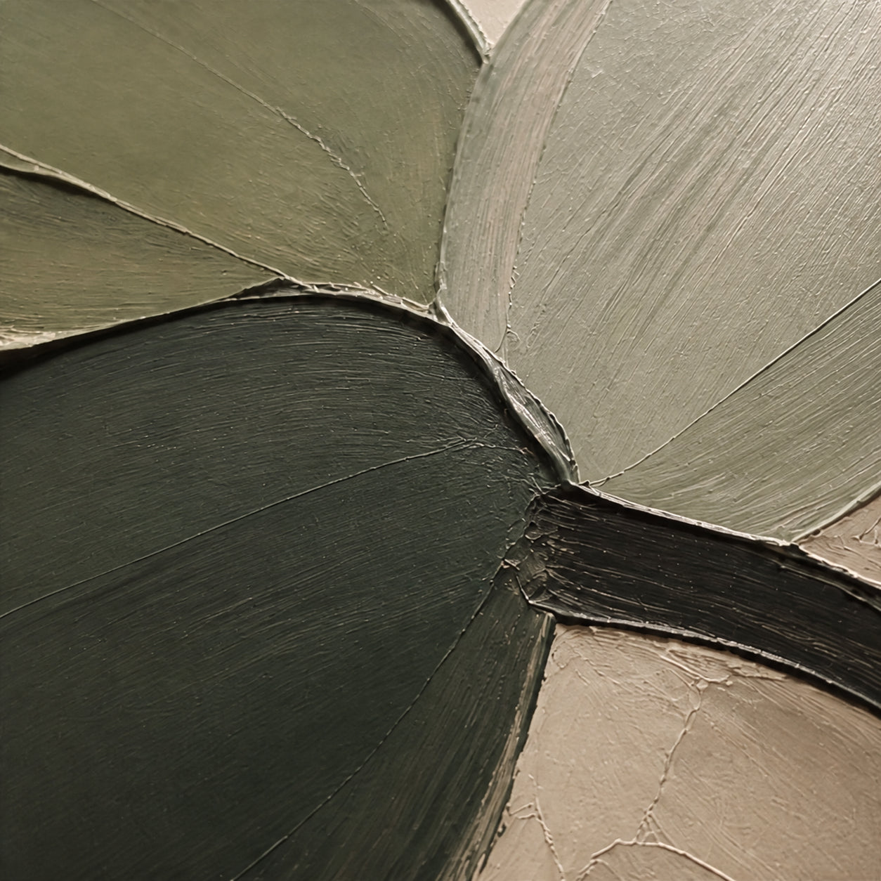 Verdant-Arc oil painting brushwork and impasto detail photographed from an oblique side angle