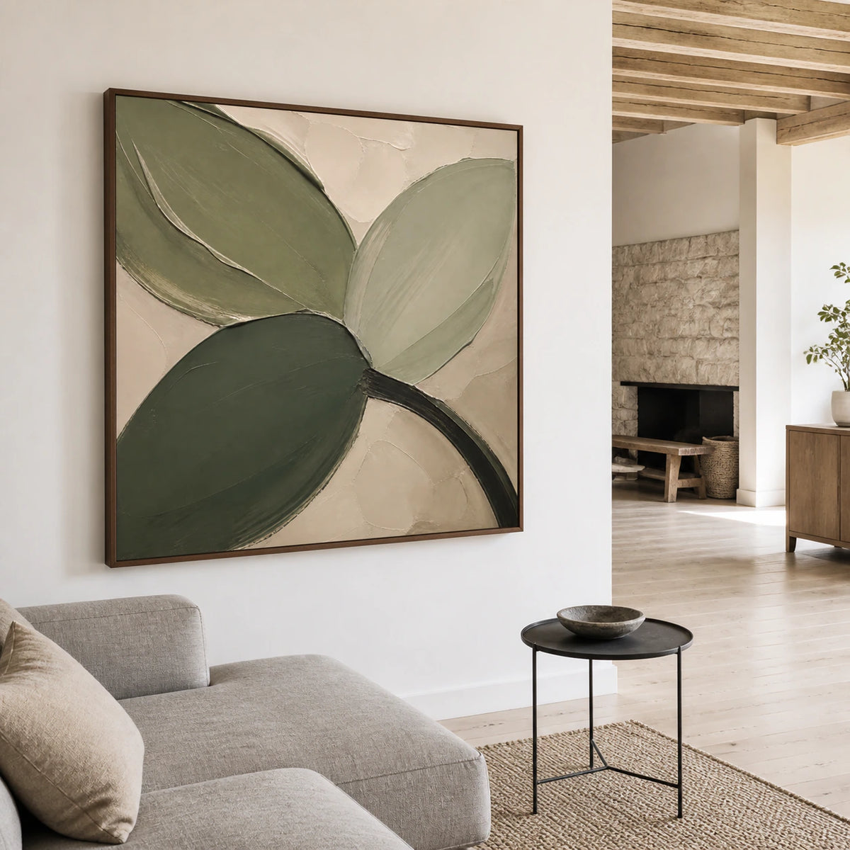 Verdant-Arc as the focal artwork in a bright contemporary living room.