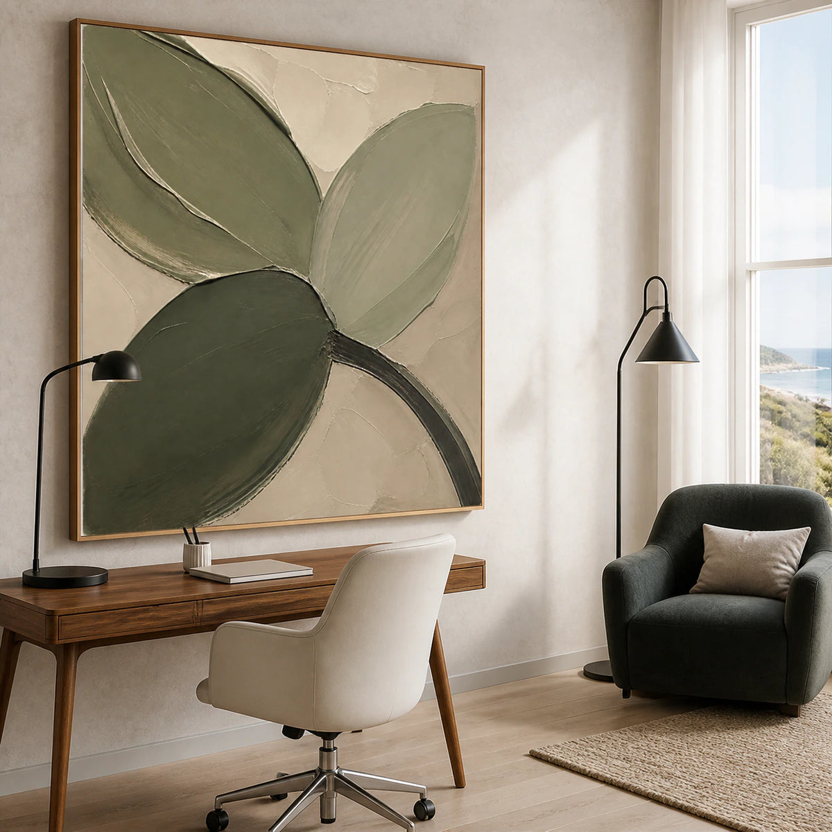 Verdant-Arc featured at large scale in an airy home office reading space.