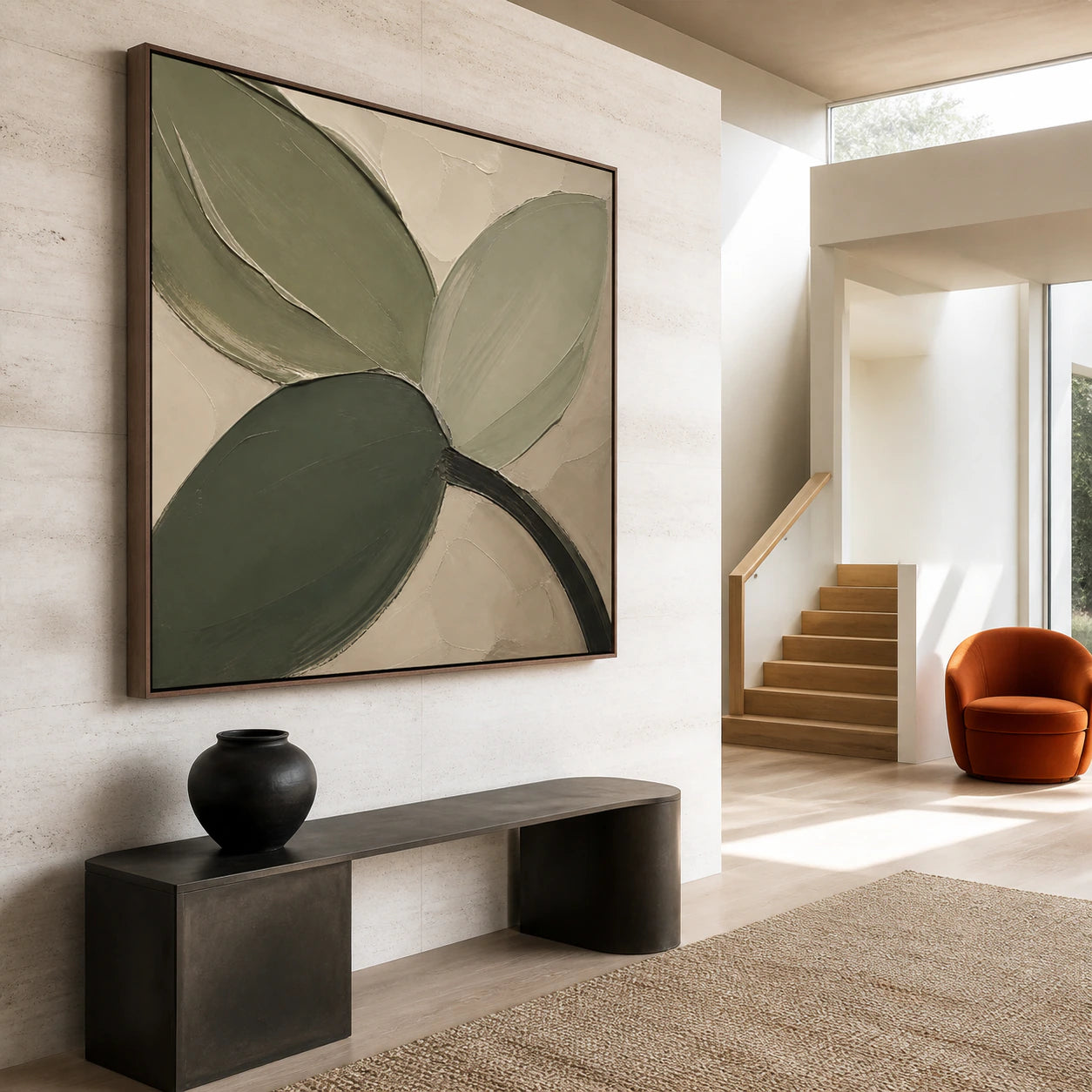 Verdant-Arc presented as a gallery-scale focal point in a bright foyer.