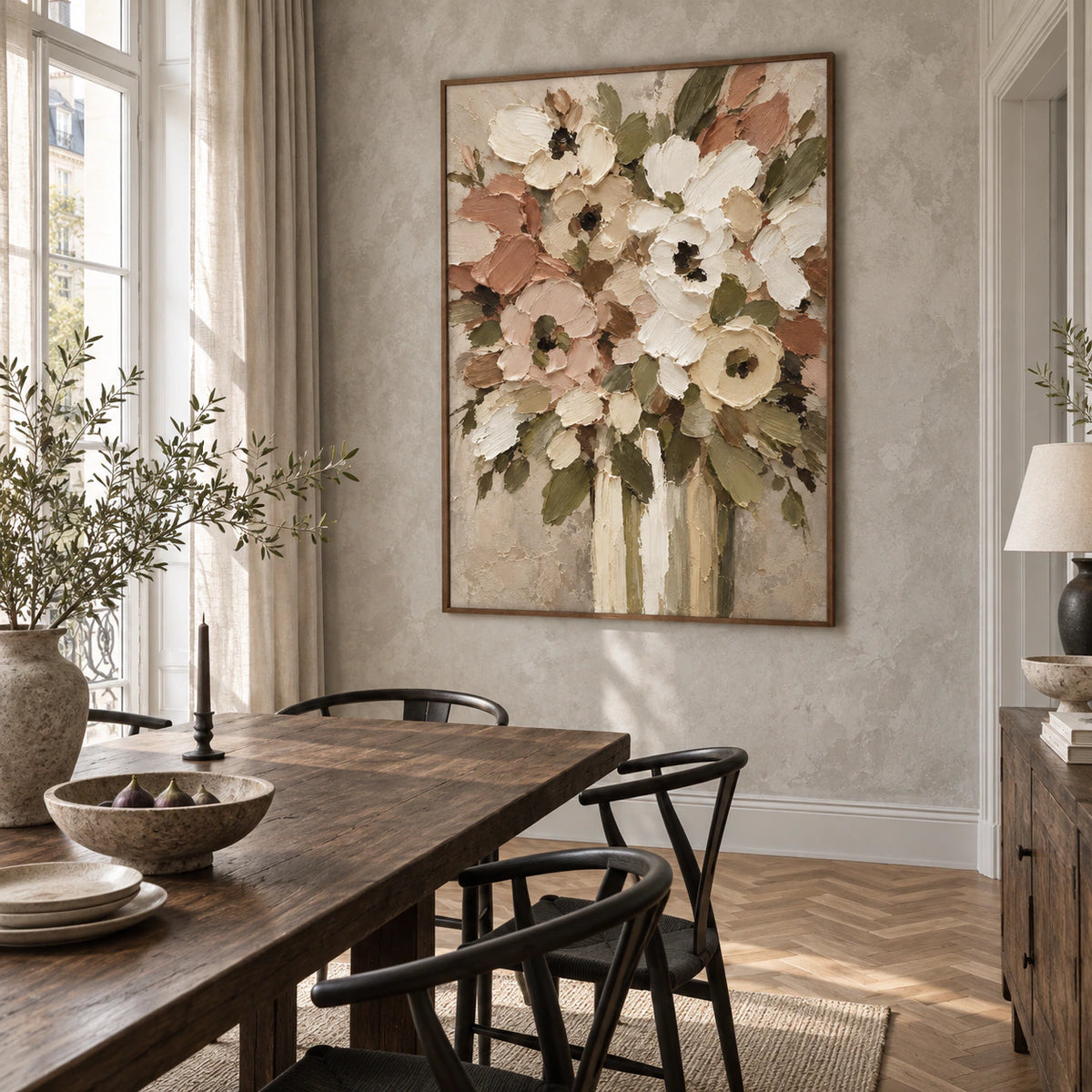 Verdant-Bouquet above a refined dining setting in natural daylight.