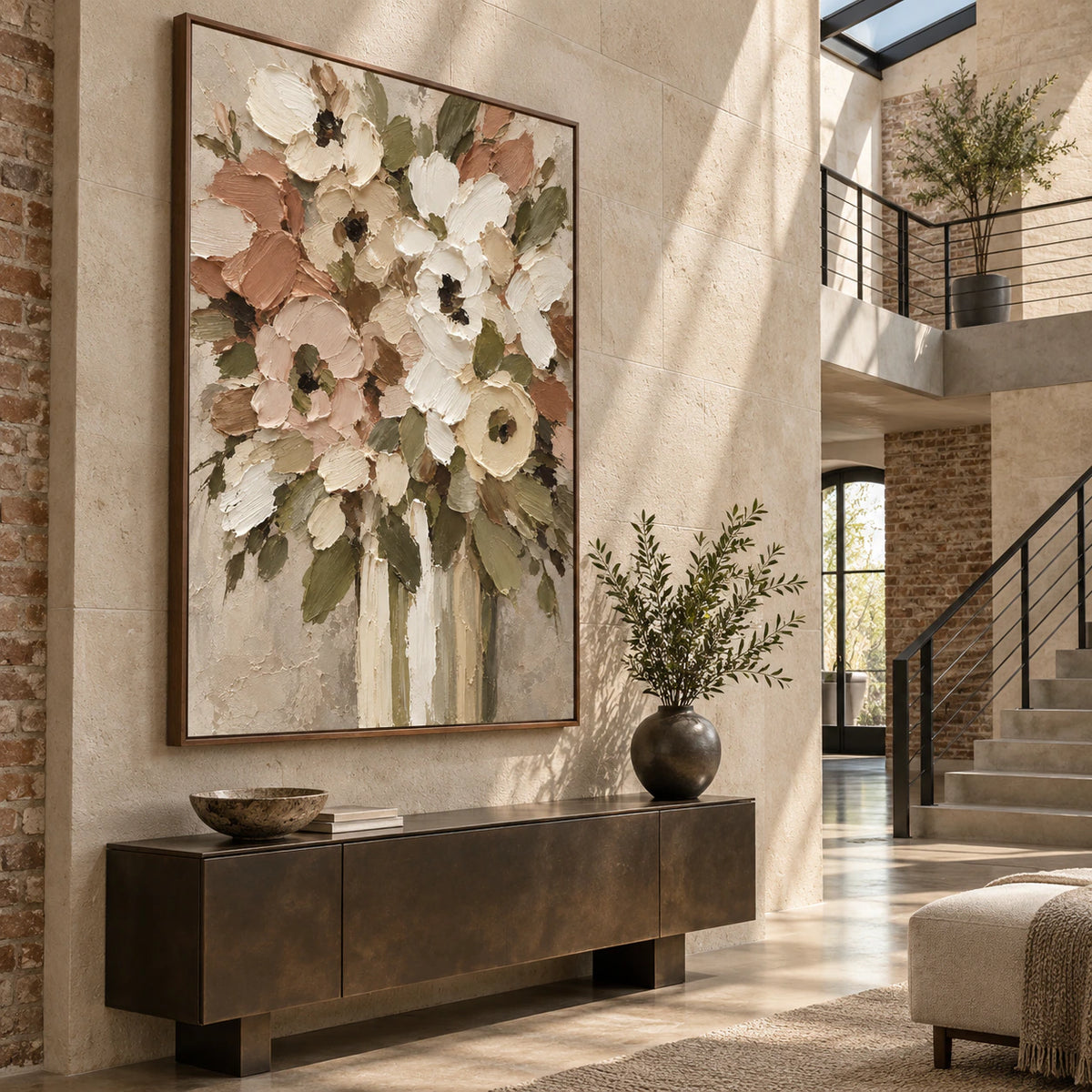 Verdant-Bouquet presented at gallery scale in a bright foyer.