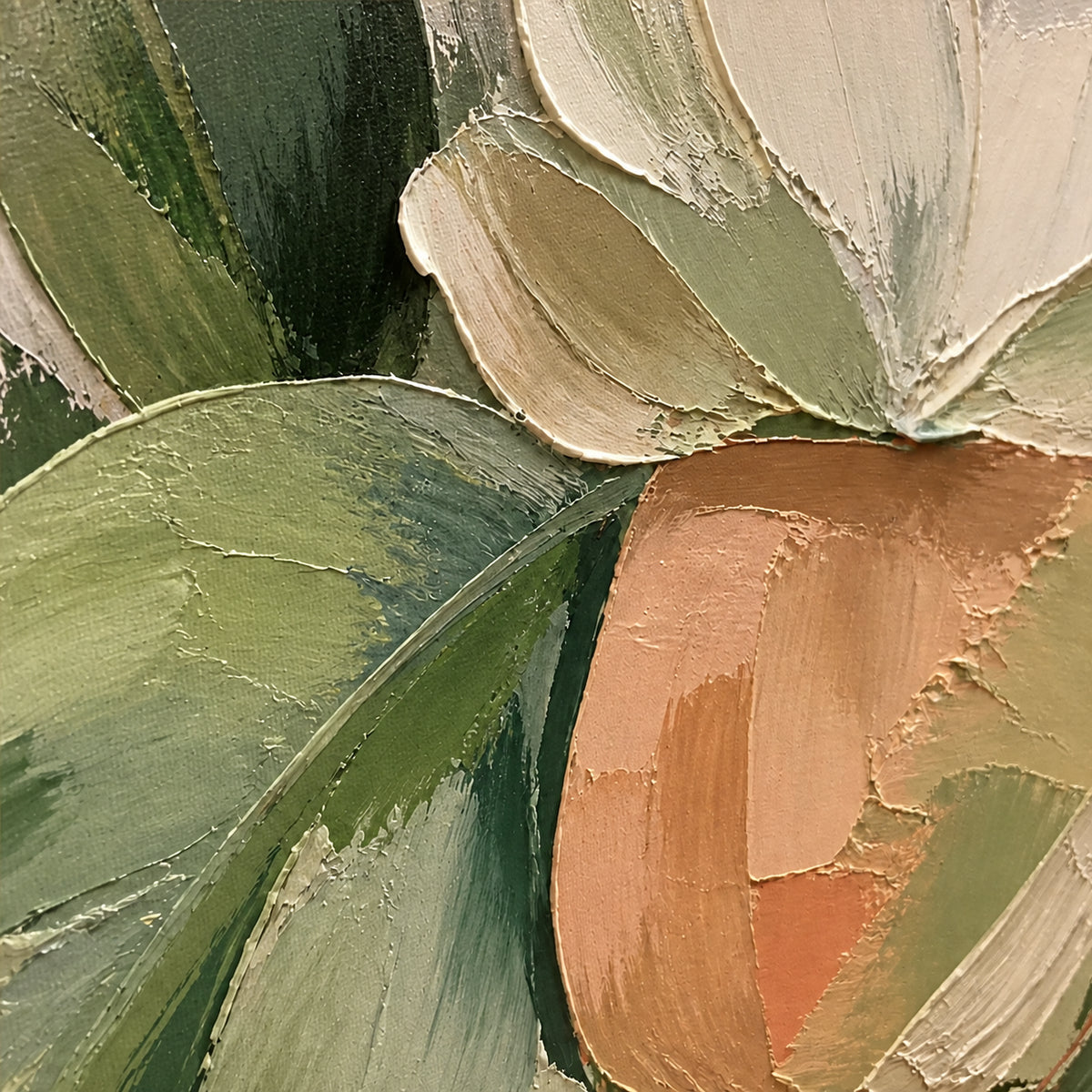 Verdant-Contour oil painting brushwork and impasto detail photographed from an oblique side angle