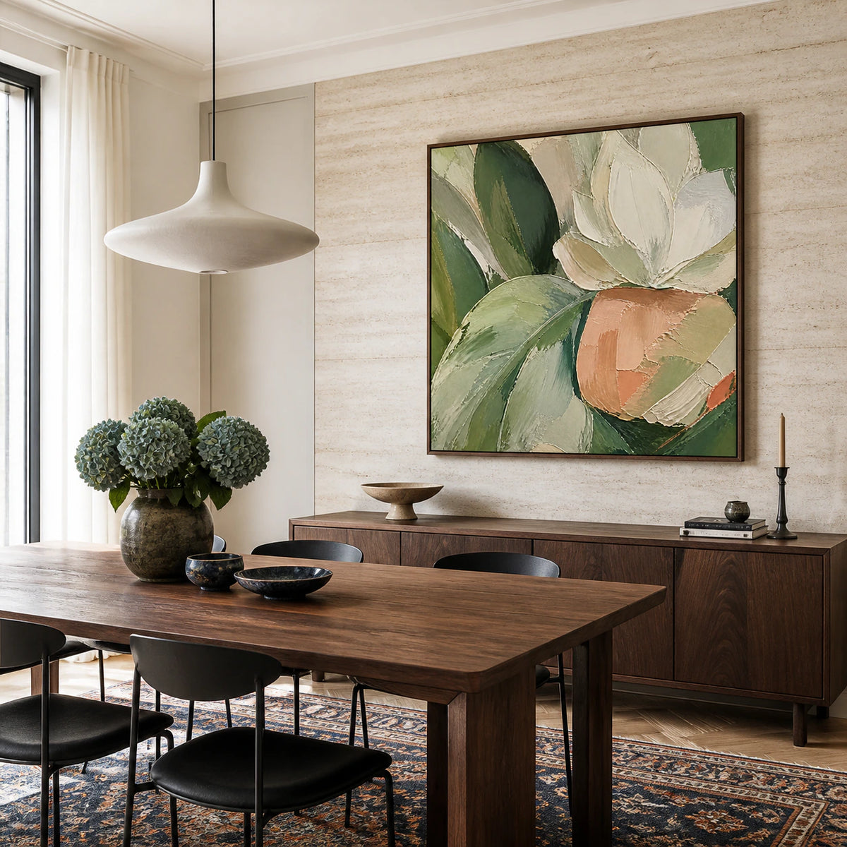 Verdant-Contour displayed prominently in a refined daylight-filled dining room.